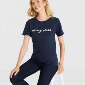 Draper James “Oh My Stars” Navy Blue T-Shirt Size Large 100% Cotton